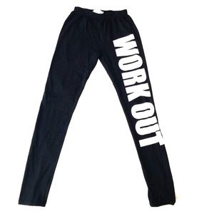 "WORK OUT" Black Cotton Motivation Leggings